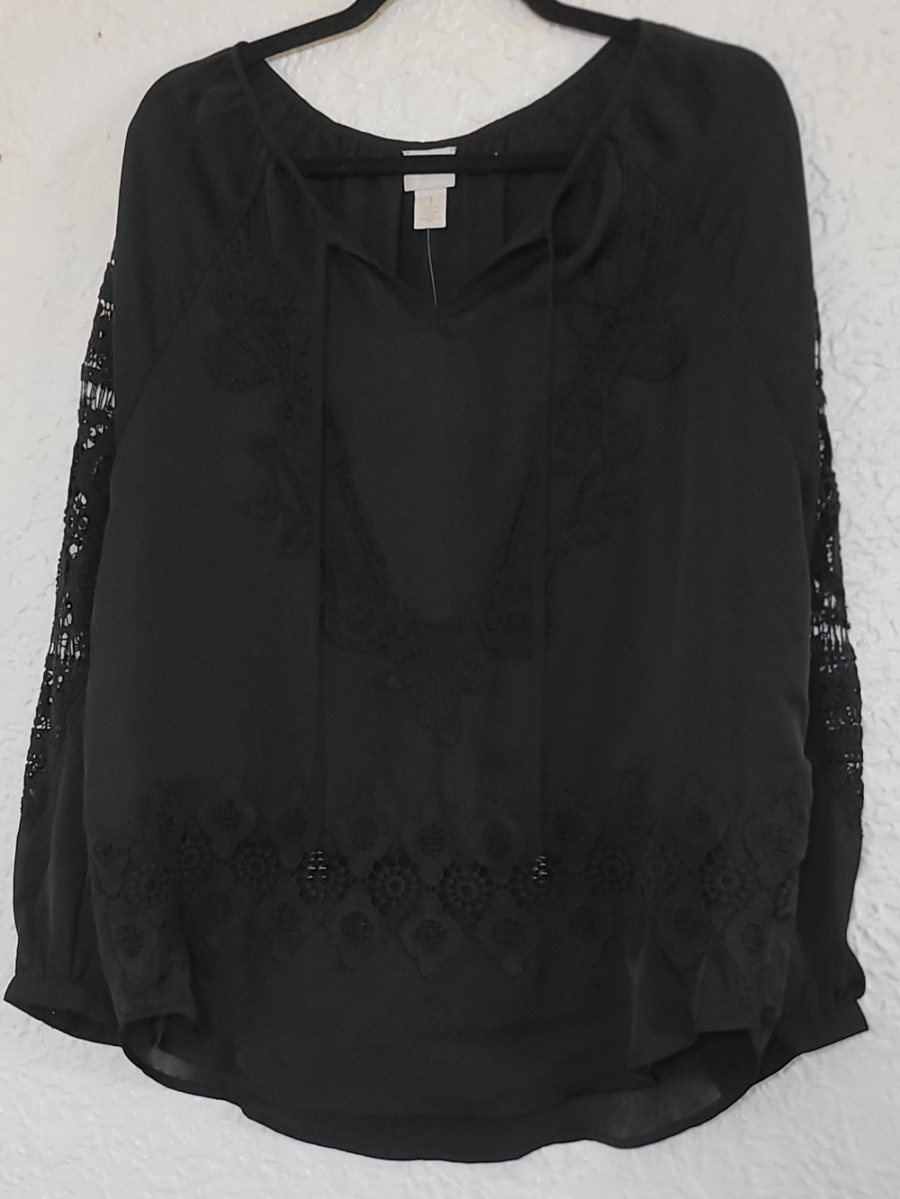 Chico's Black Embroidered BoHo Blouse